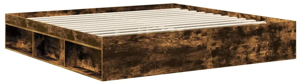 vidaXL Ágykeret fejtámlával Füstölt tölgy 200 x 200 cm Tömör fenyőfa