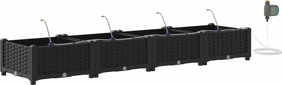vidaXL Kerti cserép 4 pcs Fekete Acél