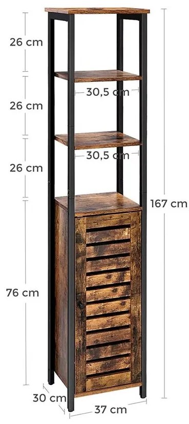 Keskeny tárolószekrény, magas szekrény, rusztikus barna-fekete | VASAGLE