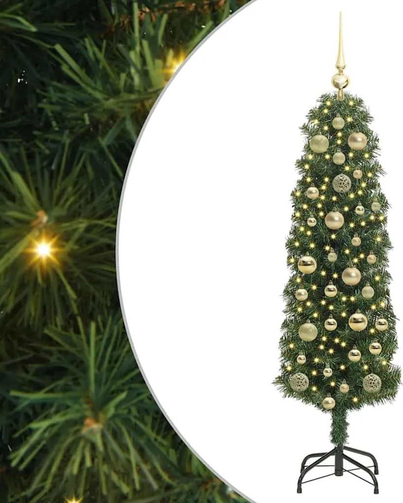 vidaXL Mű karácsonyfa 150 LED-del Zöld 120 cm PVC, acél és műanyag