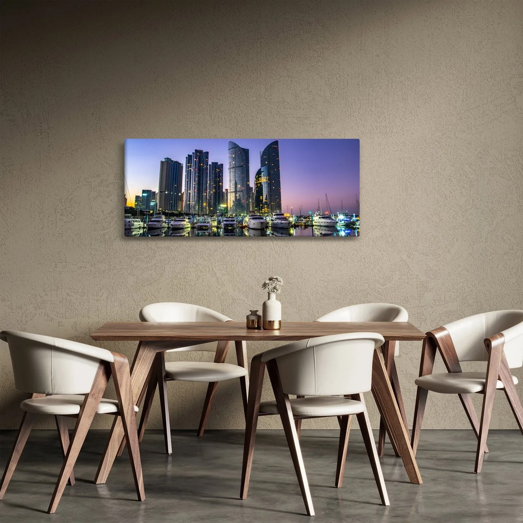 Jachtok és felhőkarcolók képe (120x50 cm)