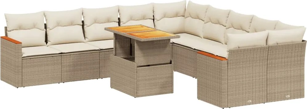 vidaXL 11 részes bézs polyrattan kerti ülőgarnitúra párnákkal