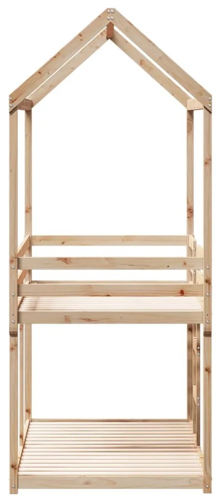 tömör fenyőfa ágy emelettel és tetővel 75 x 190 cm