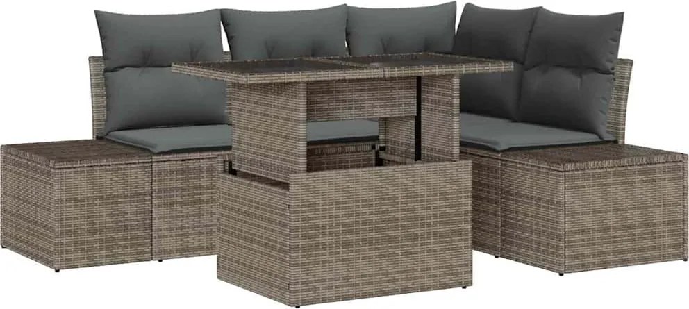 vidaXL Kerti Kanapé Szett párnával tárolóval 5 pcs Szürke polirattan