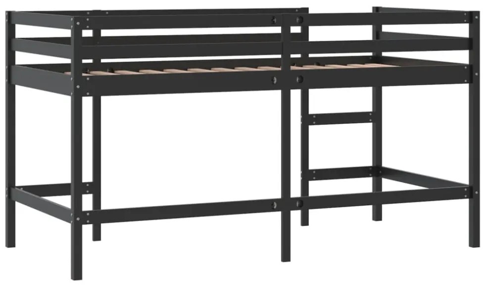 fekete tömör fenyőfa gyerek galériaágy létrával 90 x 200 cm