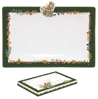 Forest Dream őszi porcelán rókás kínáló tálca 36x24 cm dobozban Easy Life