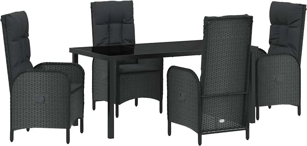 vidaXL Kert étkező szett párnával 5 pcs Fekete polirattan