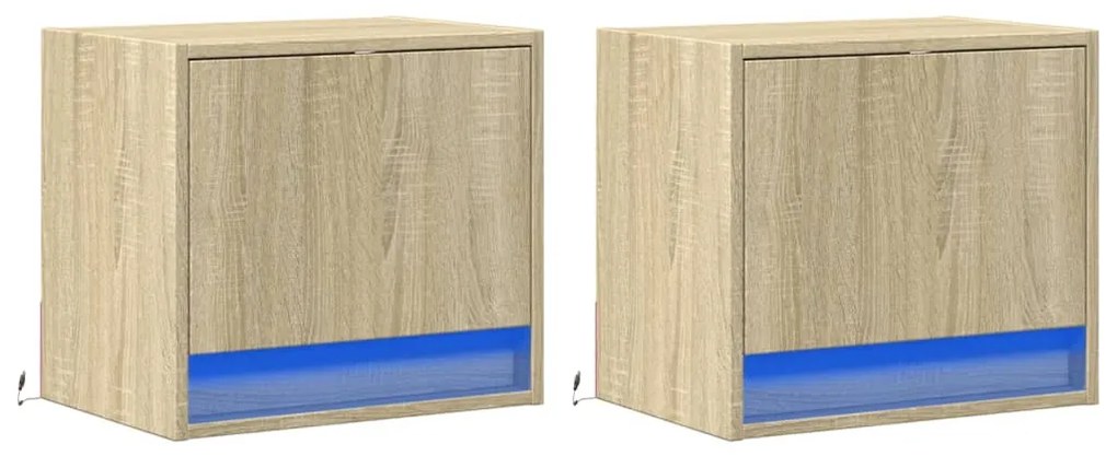 2 db sonoma tölgy színű fali éjjeliszekrény LED-világítással