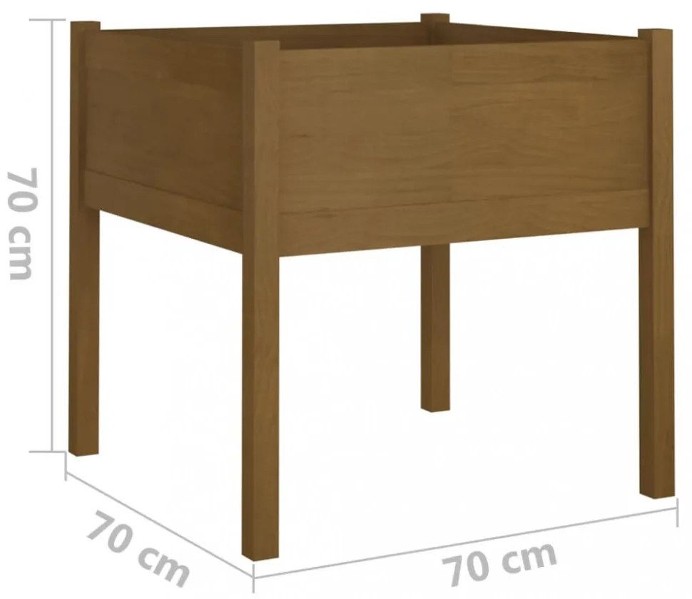 2 db mézbarna tömör fenyőfa kerti virágtartó 70 x 70 x 70 cm