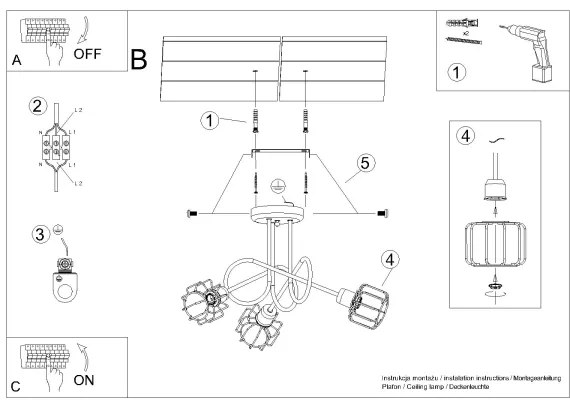 Sollux SL.1118 - Csillár rúdon BELUCI 3xE14/40W/230V fekete
