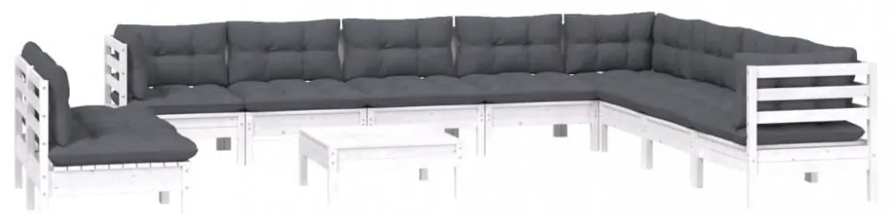 vidaXL11 részes fehér tömör fenyőfa kerti ülőgarnitúra párnákkal