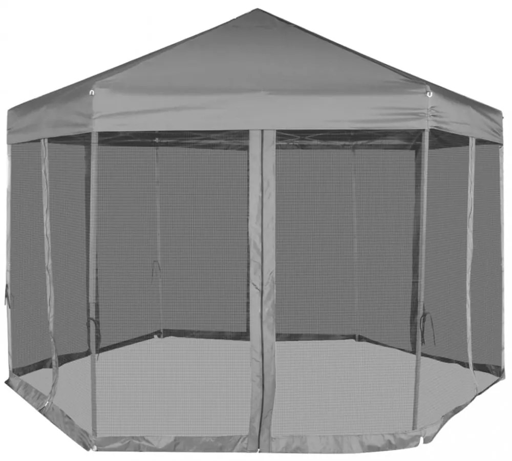 szürke hatszögletű felugró pavilon 6 oldalfallal 3,6 x 3,1 m