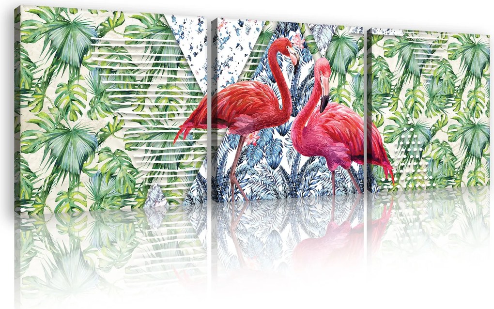 Kép sorozat Triptyk modern Flamingók levelek 3db