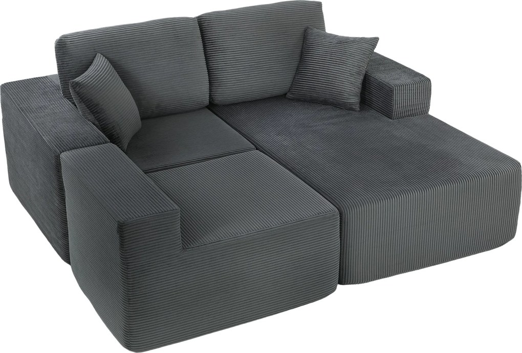 HOMCOM sarokkanapé ággyá alakítható, L-alakú, 267 cm, mély ülőfelület, 3 személyes, 2 az 1-ben, kordbársony — sötétszürke | Aosom