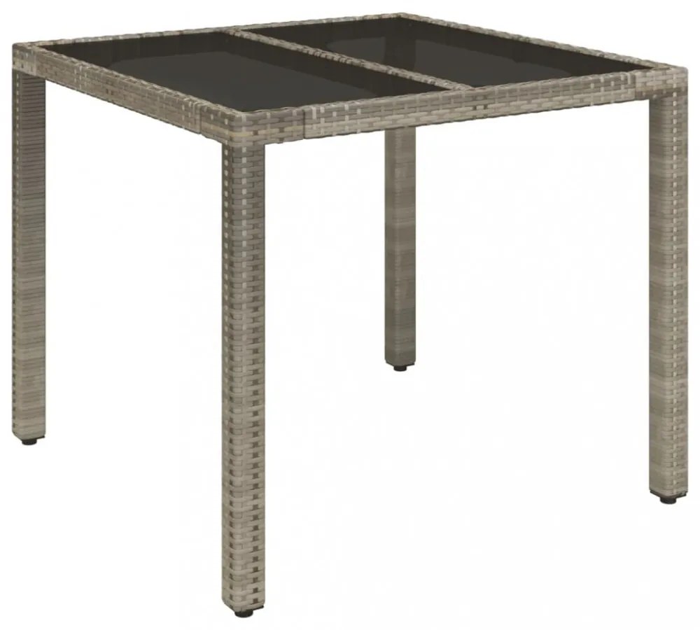 szürke polyrattan üveglapos kerti asztal 90 x 90 x 75 cm