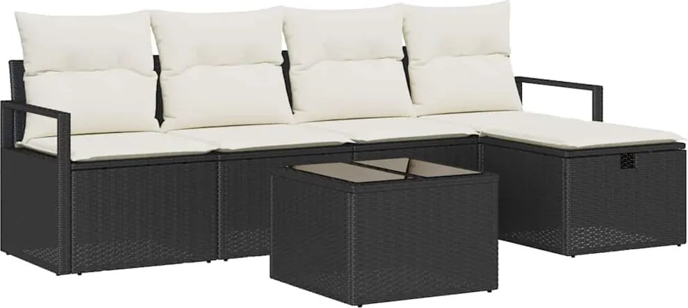 vidaXL Kerti Kanapé Szett párnával tárolóval 6 pcs Fekete Poli rattan