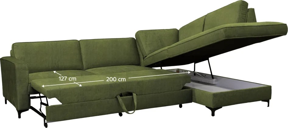 Széthúzható ülőgarnitúra, olíva zöld, jobbos, ERMON ROH