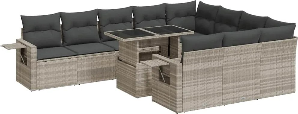 vidaXL 11 részes világosszürke polyrattan kerti ülőgarnitúra párnákkal