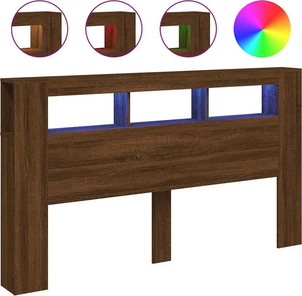 vidaXL barna tölgyszínű szerelt fa LED-es fejtámla 180x18,5x103,5 cm