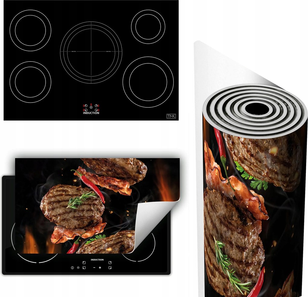 Vinil Tűzhelyvédő Szőnyeg Asztallap 90x52 fekete steak