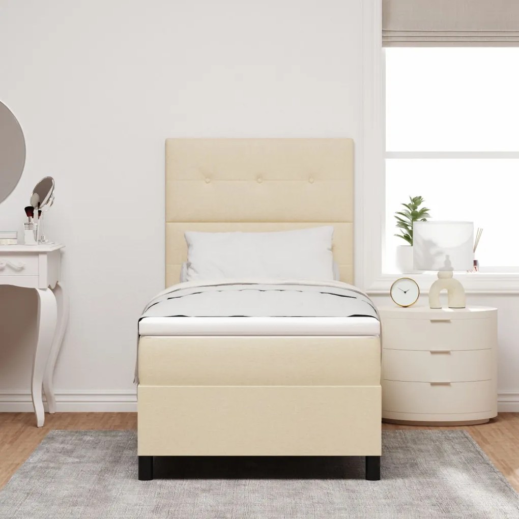 Box Spring Ágy Matraccal Krémszínű Egyszemélyes Szövet