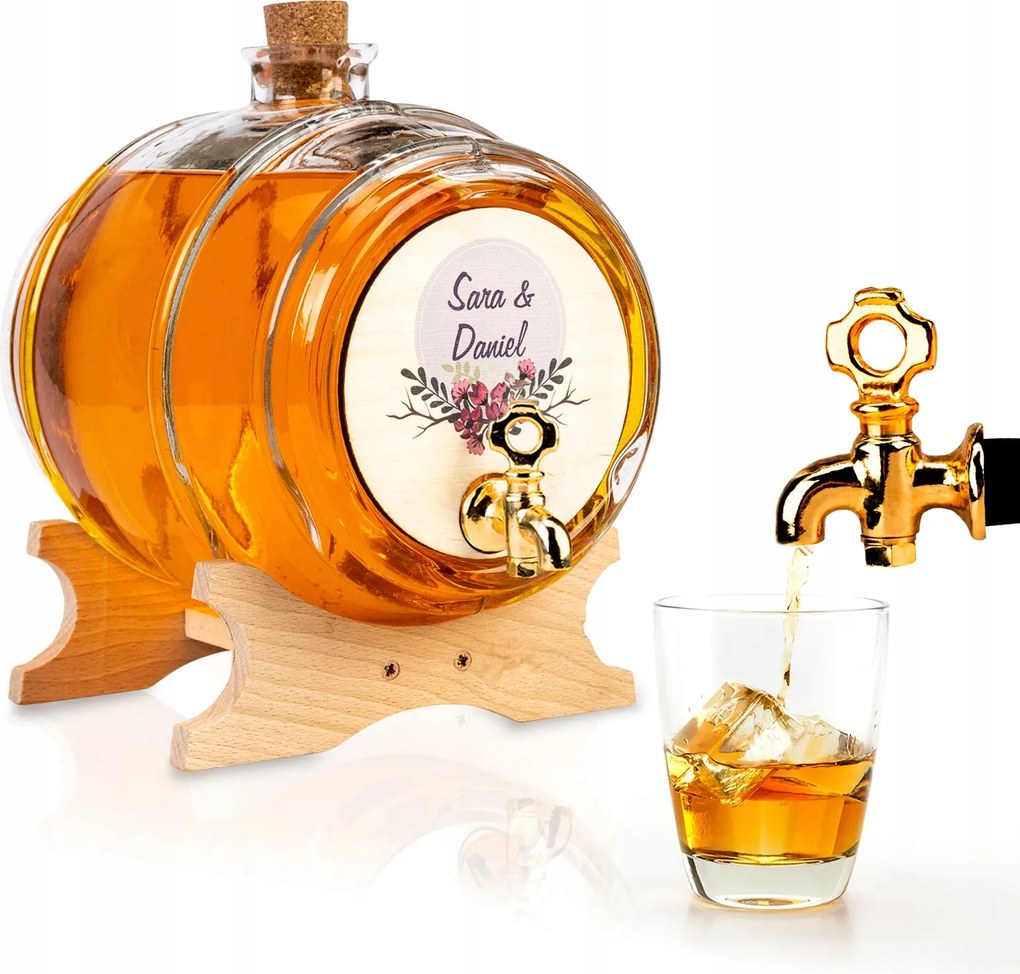 Hordó Üveg Kancsó 4 L-es Nyomott Mintás Tábla Esküvői Alkohol Ajándék