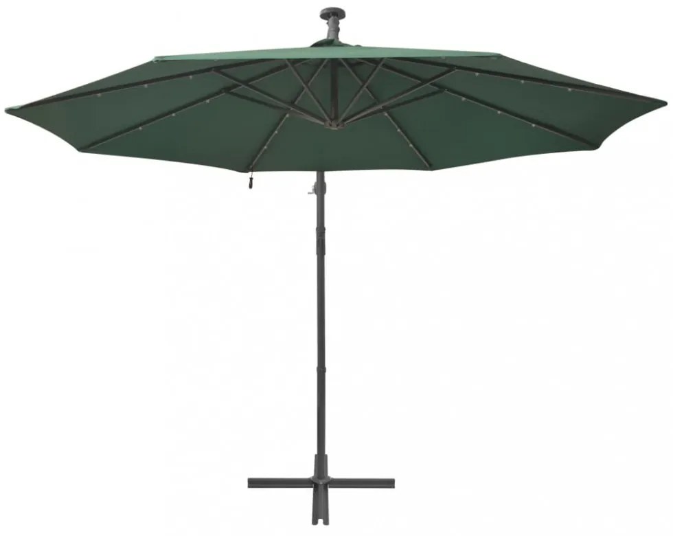 zöld függőernyő LED-del, fém rúddal 300 cm