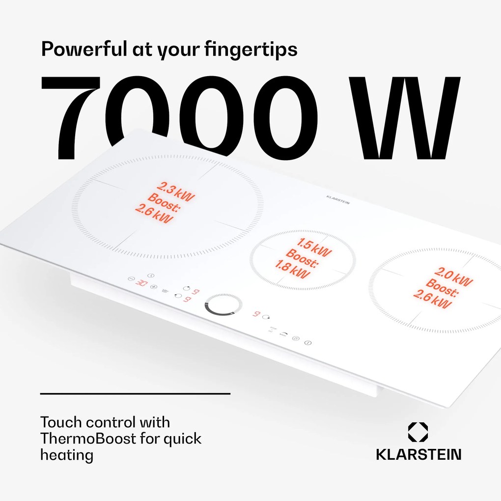 Klarstein Delicatessa 80, beépített indukciós főzőlap, 3 zóna, 6000 W, Paella zóna, üvegkerámia