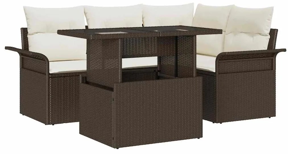 vidaXL Kerti Kanapé Szett párnával tárolóval 5 pcs Barna Poli rattan