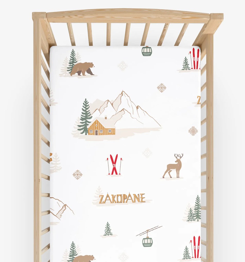 Goldea karácsonyi gyermek körgumis pamut lepedő kiságyba - zakopane 60 x 120 cm