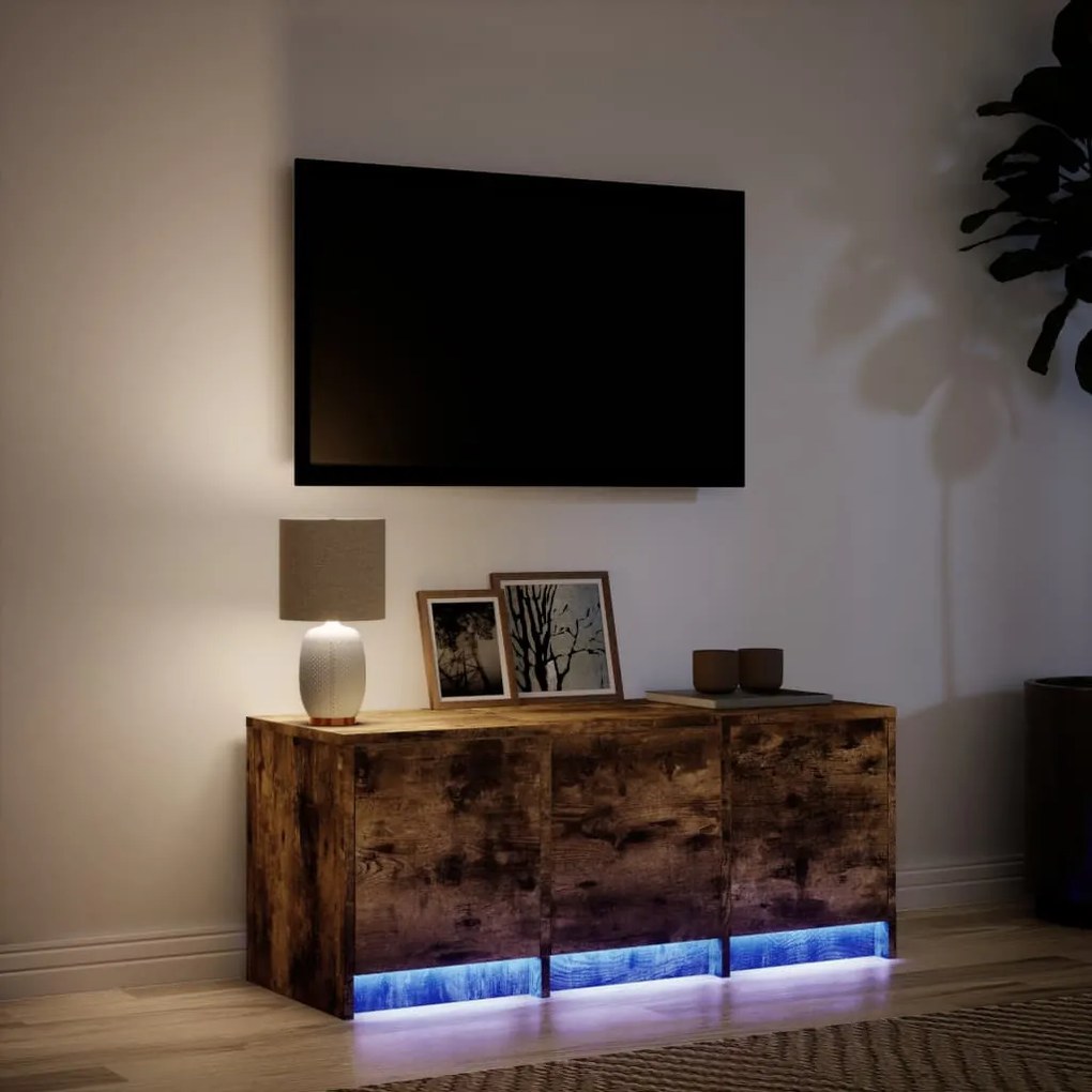 füstös tölgy színű szerelt fa TV-szekrény LED-del 97x34x40 cm