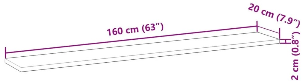 olajbevonatú tömör akácfa függőpolc 160 x 20 x 2 cm