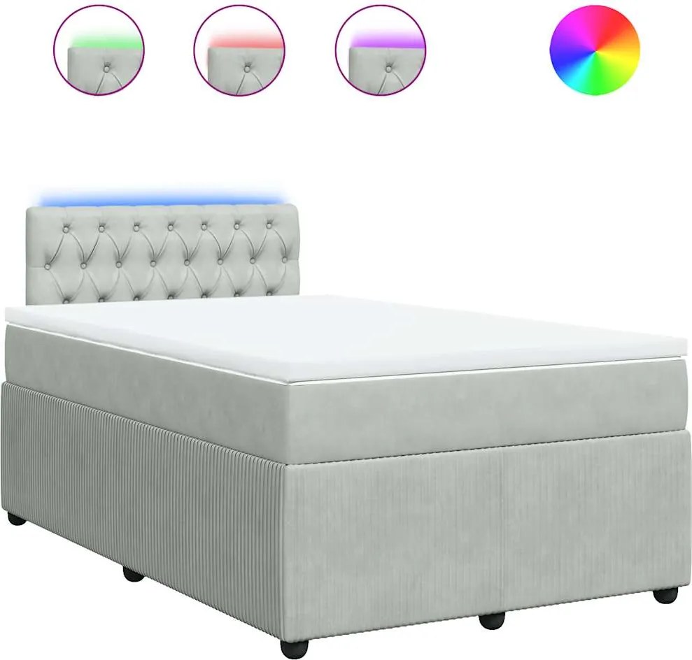 vidaXL világosszürke bársony rugós ágy matraccal 120 x 190 cm