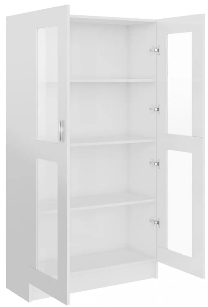magasfényű fehér szerelt fa vitrinszekrény 82,5 x 30,5 x 150 cm