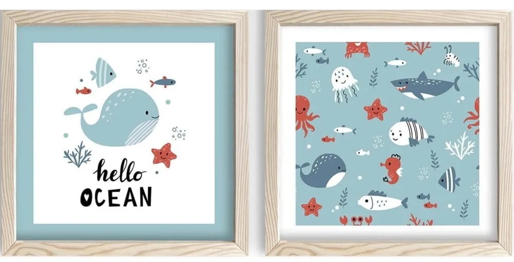 Gyerek kép készlet 2 db-os 33x33 cm Hello Ocean – Wallity
