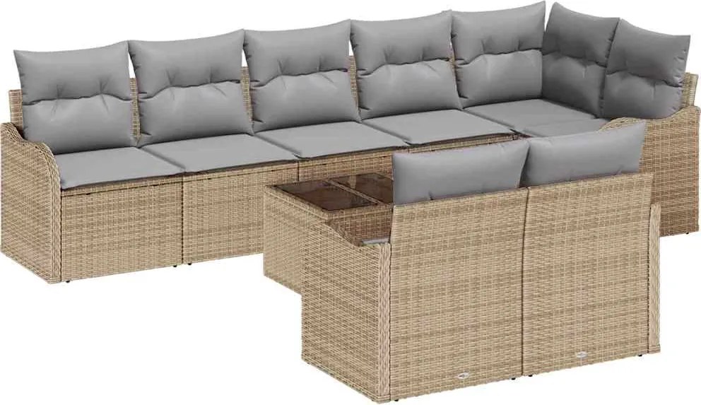 vidaXL Kerti Kanapé Szett 9 pcs Bézs polirattan