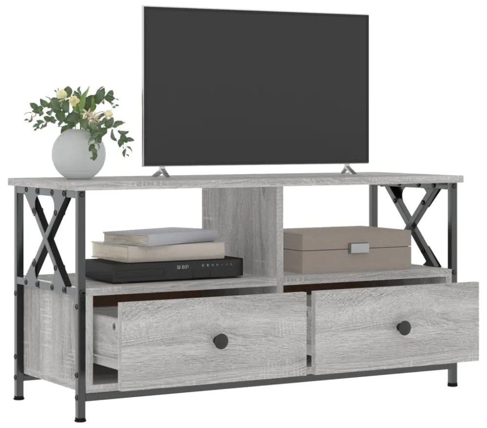szürke sonoma színű szerelt fa és vas TV-szekrény 90x33x45 cm