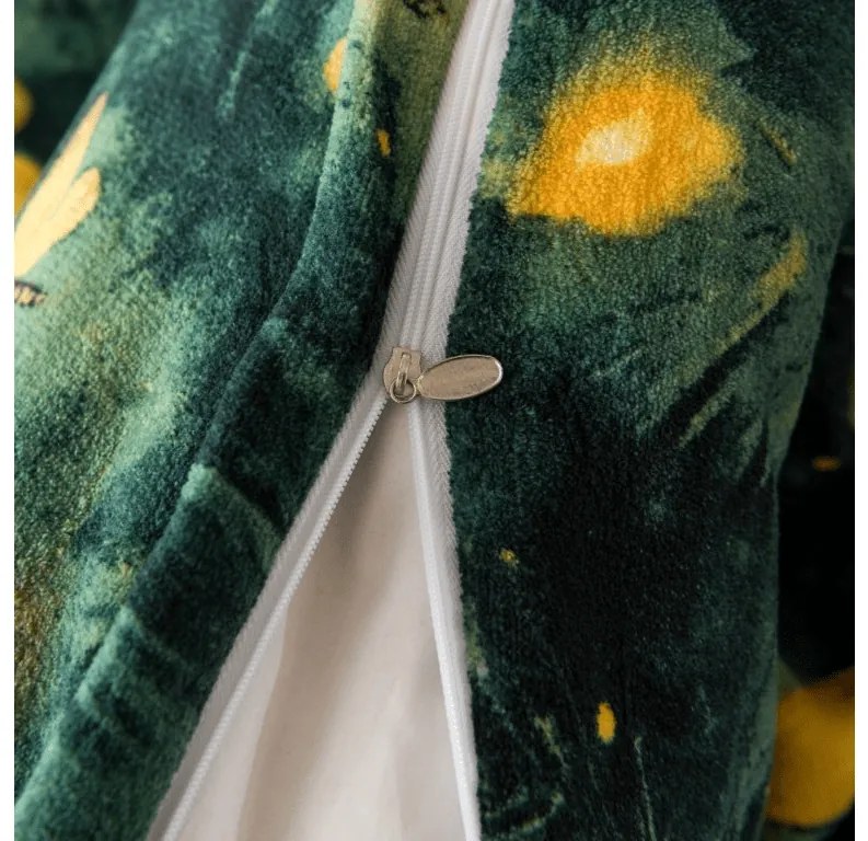 Mikroplüss ágyneműhuzat szett YELLOW BUTTERFLY sötétzöld + mikroplüss lepedő SOFT 180x200 cm fehér, franciaágy
