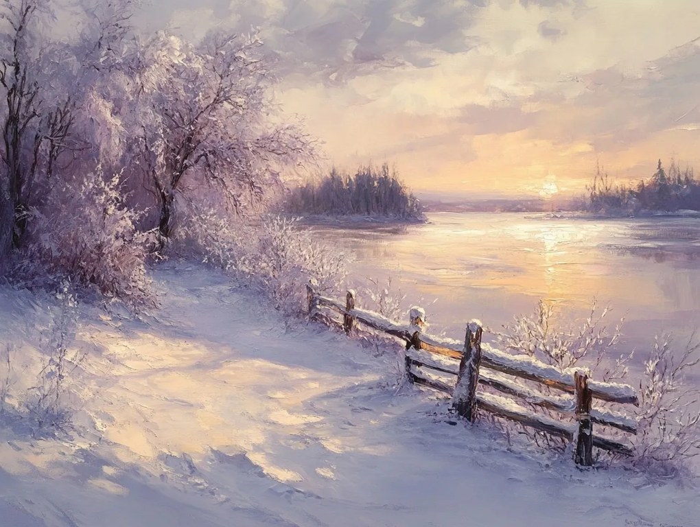 Vászonkép Canvas Tájkép Kilátás Nap Tél Hó Tó Jég 80x60