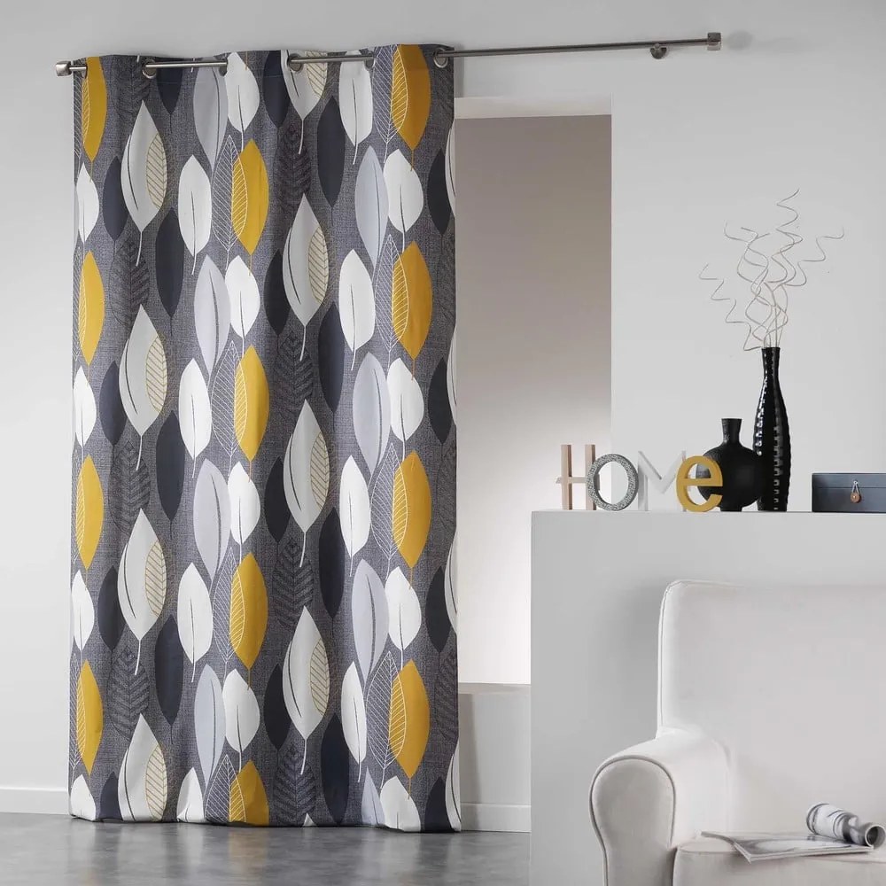 Sárga-szürke függöny 140x240 cm Leafy – douceur d'intérieur
