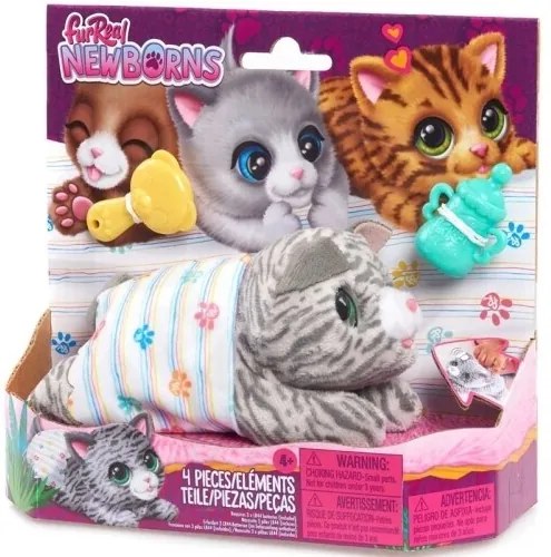 FurReal Newborns KITTY, interaktív plüss macska,fehér/szürke