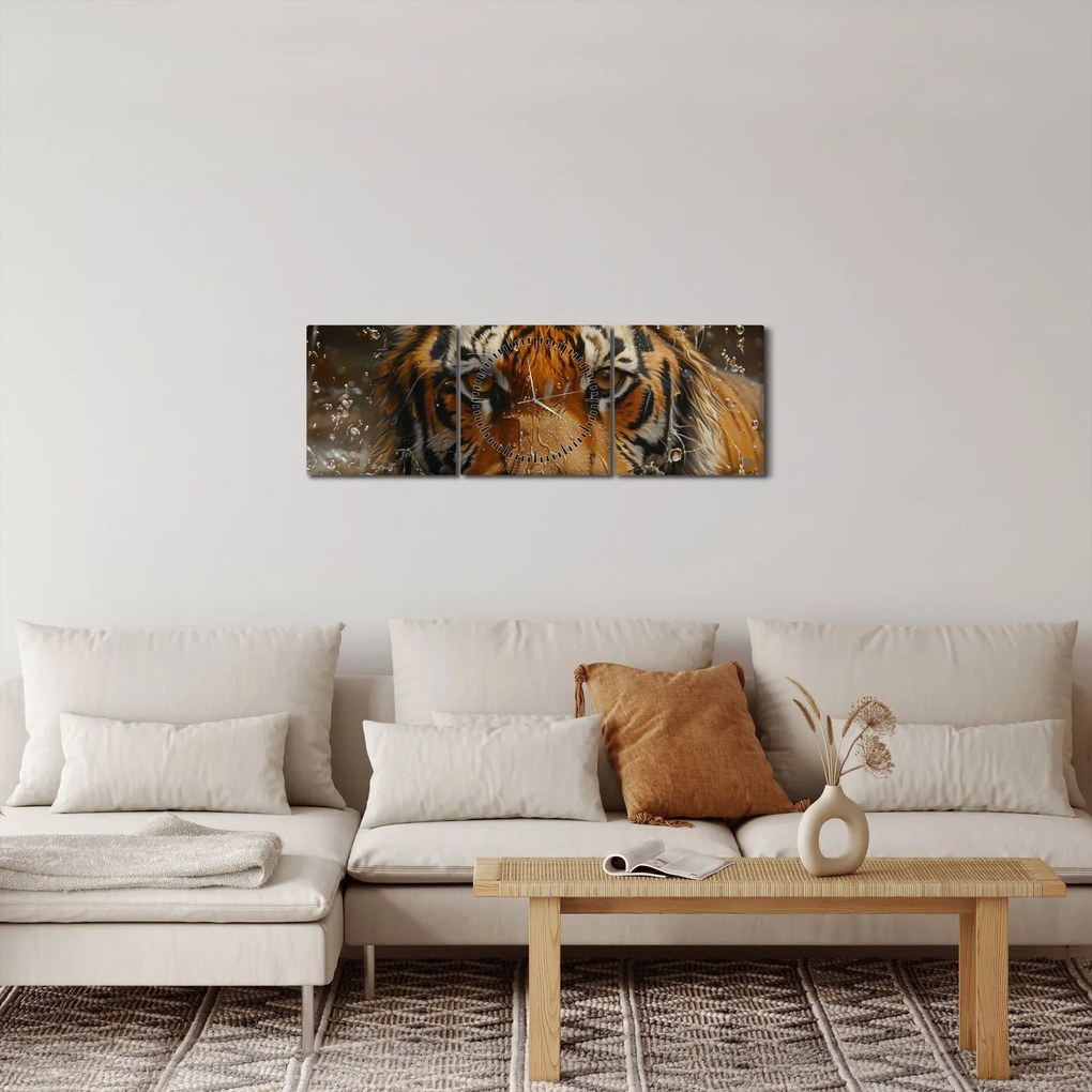 Kép - Portré egy tigris a vízben (órával) (90x30 cm)