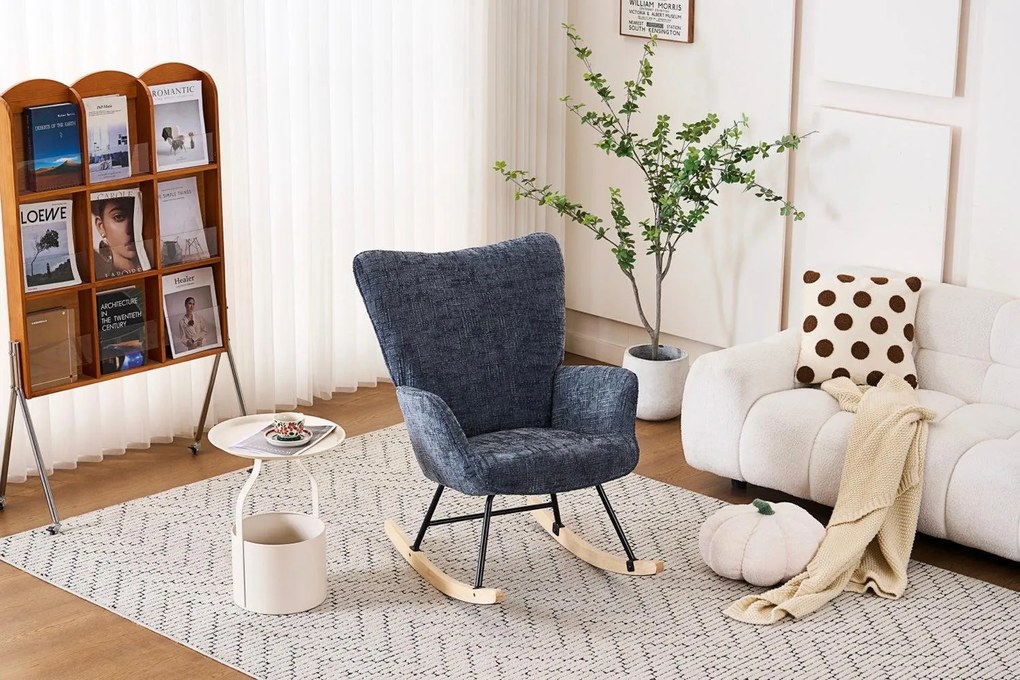 Hintaszék, relaxációs szék kordbársony kárpitozással, sötét szürke