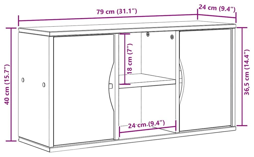 ODDA tömörfa fenyőfa TV szekrény fehér 79x24x40 cm