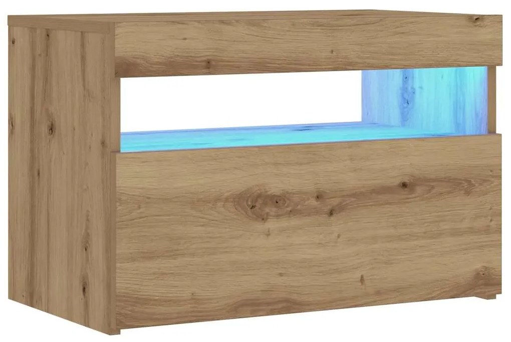 Éjjeli szekrény LED lámpákkal kézműves tölgy 60x35x40 cm