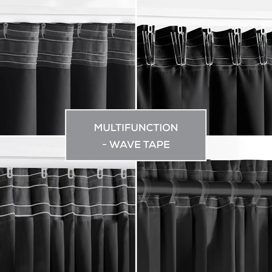 Restilo Blackout Oxford Pleat függöny, fekete, 140 x 245 cm
