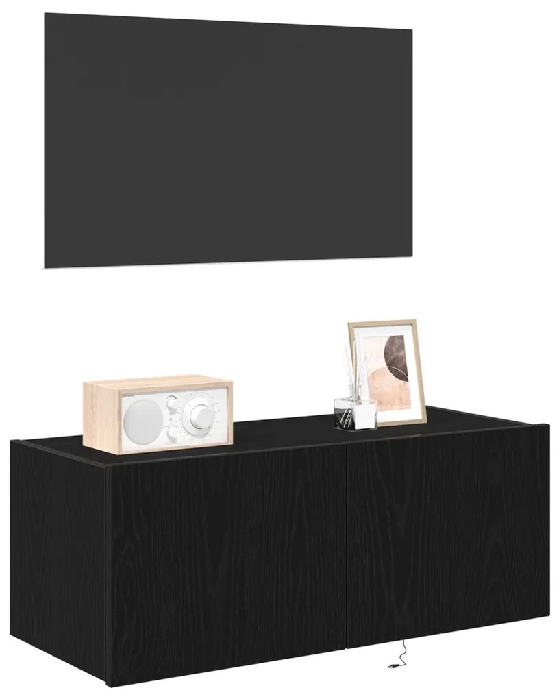 LED világítással ellátott TV faliszekrény Fekete tölgy 80x35x31 cm