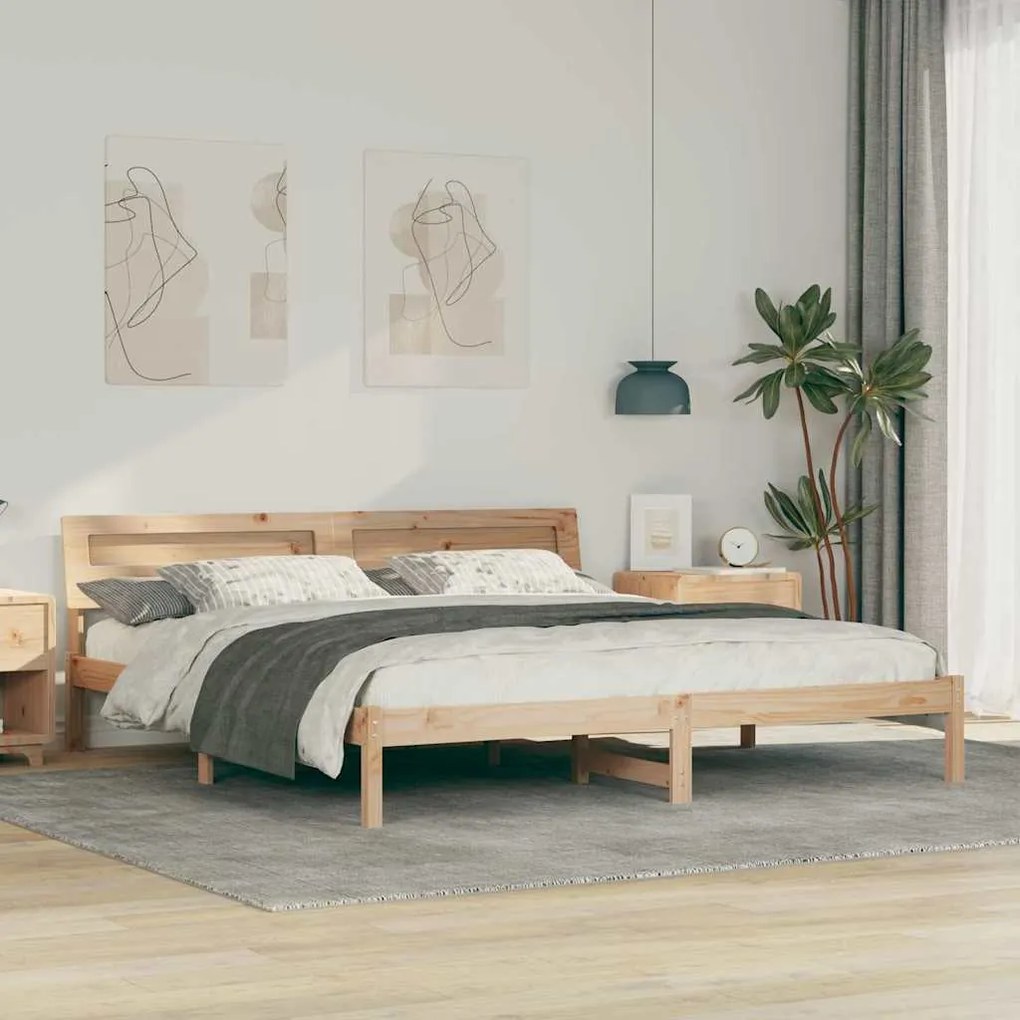 Ágykeret Barna 200 x 200 cm Tömör fenyőfa és Tömör fenyőfa