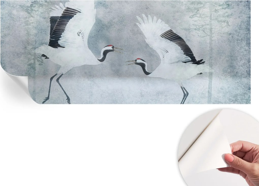 Öntapadós tapéta 3D fali ragasztóval Harmonikus daruk 250x104 cm