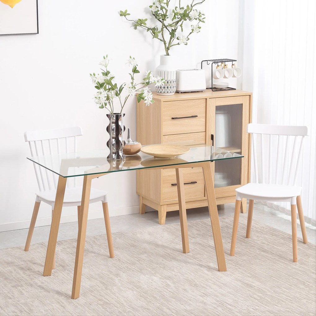 HOMCOM Étkezőasztal 4 fő részére - Modern Konyhaasztal Edzett Üveg Toppal és Fém Lábakkal Fa Hatással, Nappaliba 120x60x76 cm Tiszta | Aosom